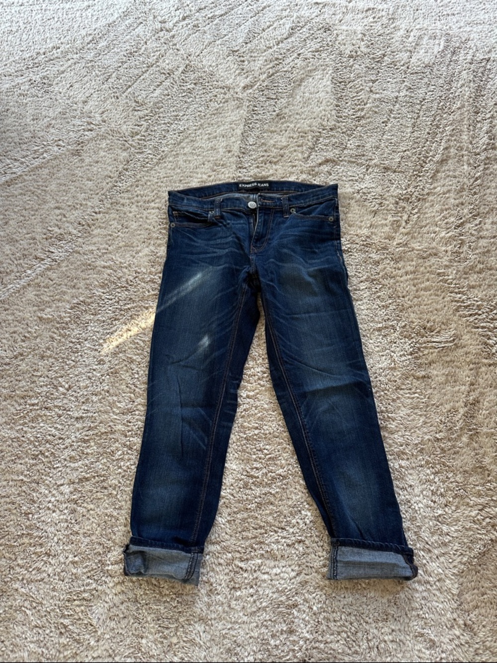 Express Boyfriend Jeans in Dark Blue Wash